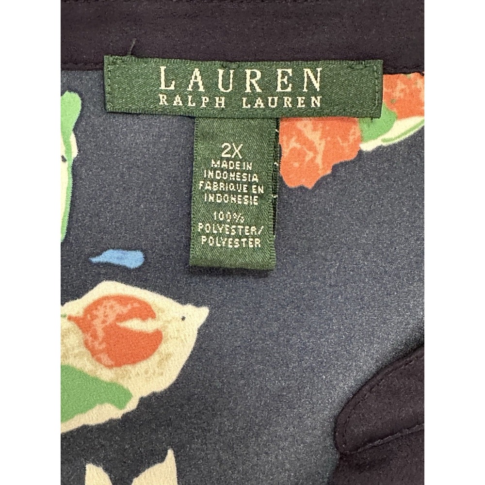 Ralph Lauren LRL Navy Floral Popover Tunic Plus Sz 2X Long Sleeve Split Neck - Picture 9 of 10